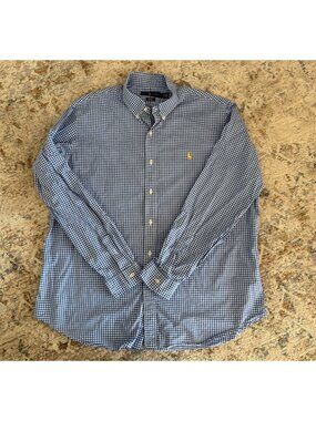 Ralph Lauren Men's XLarge Blue/White Gingham Check Button Up Long Sleeve Shirt